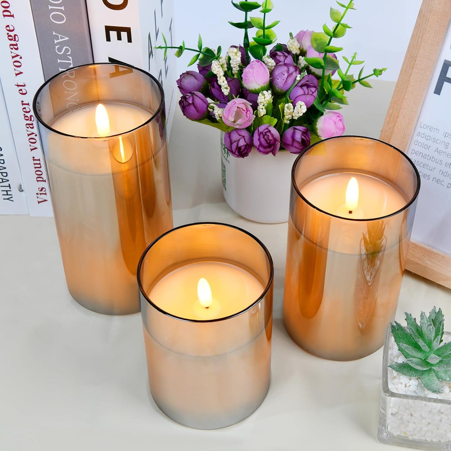 Grey Glass Flameless Candles